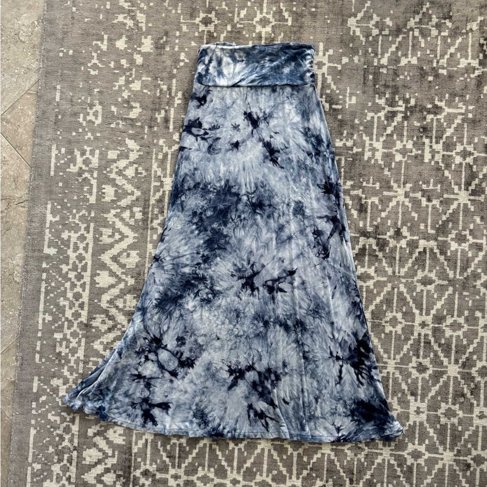 Bobeau Tie-Dye Maxi Skirt / Dress Blue and White Small